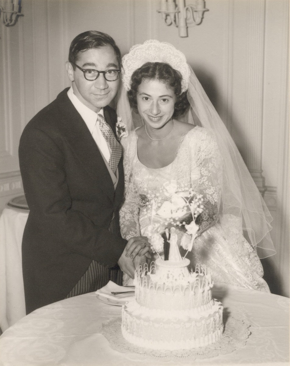 1953 wedding cake-cutting, original black-and-white photograph