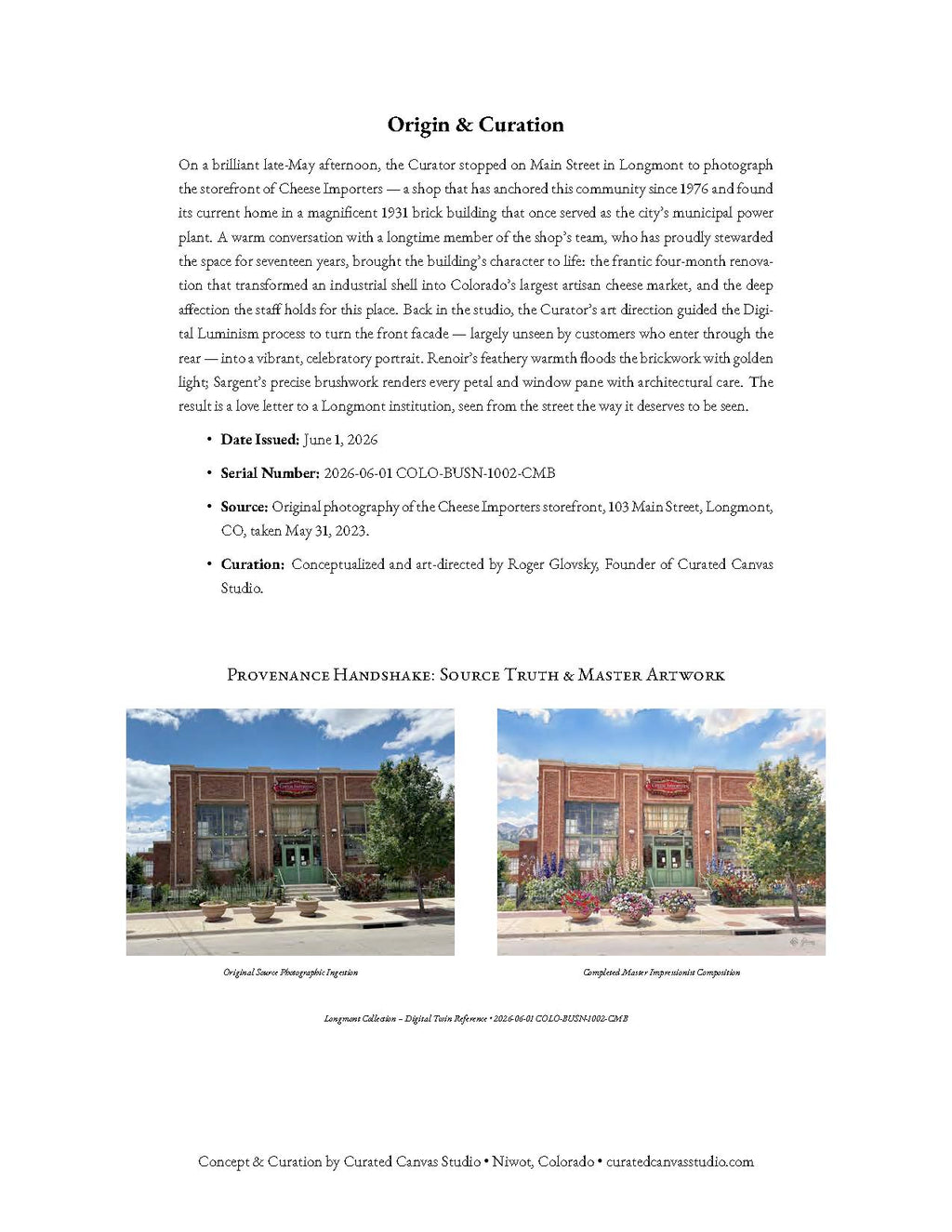 Origin story of 103 Main in Full Bloom with images of original photo and final artwork.