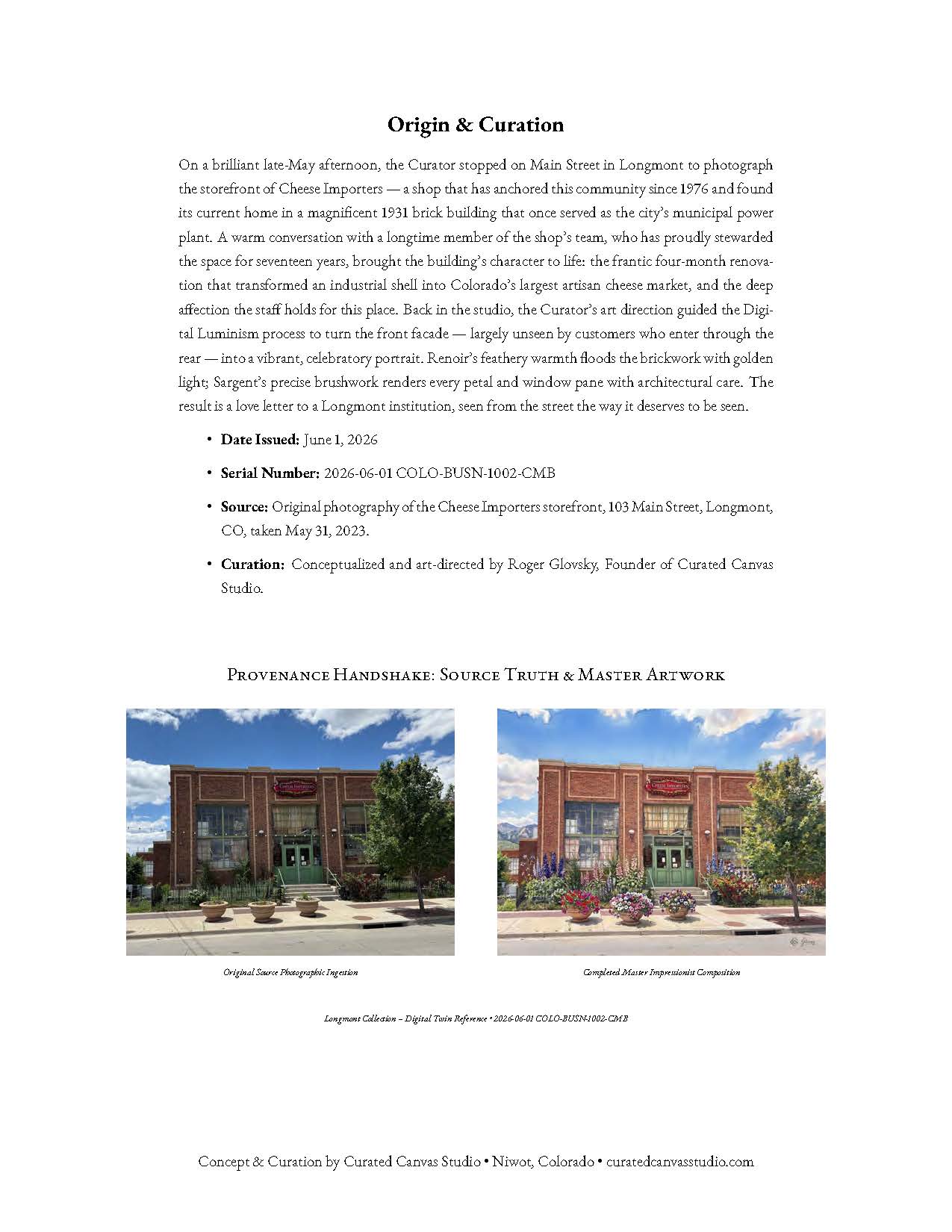 Origin story of 103 Main in Full Bloom with images of original photo and final artwork.