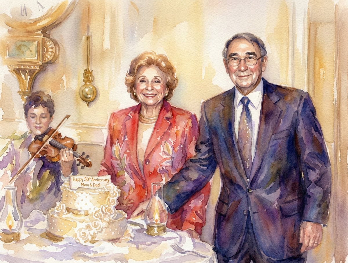 2003 50th anniversary celebration rendered in Renoir-style watercolor