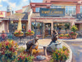 Impressionist watercolor of the Niwot Tavern featuring the iconic bear statues rendered with soft, visible brushstrokes in the style of Renoir.